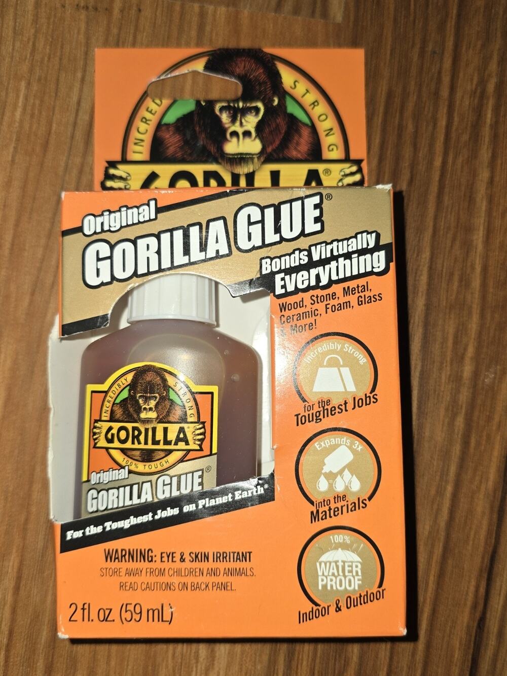 Gorilla Original Waterproof Polyurethane Glue 2 ounce Bottle, Brown S13